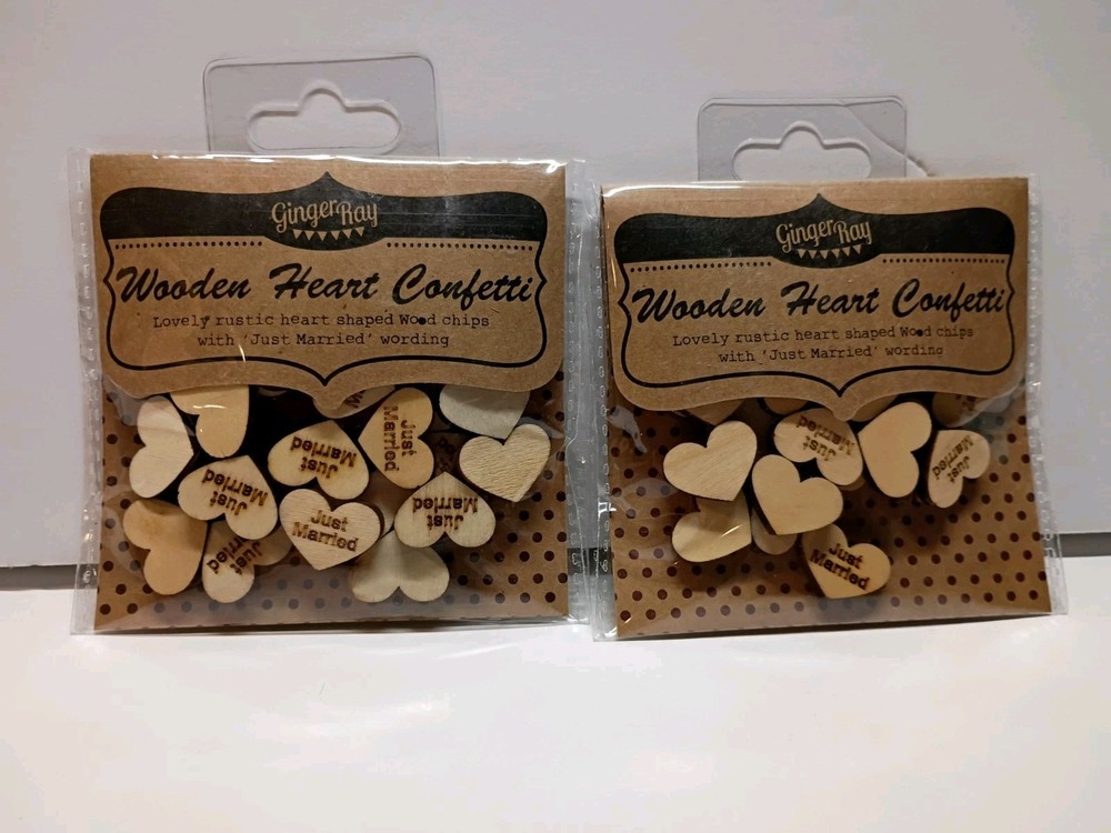 Ginger Ray Heart Wooden Just Married Table Scatter Wedding Confetti, Lot Of 2
