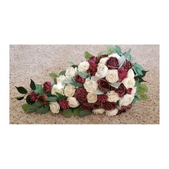 Burgundy Ivory White Bridal Bouquet Sola Wood Cascade Artificial Wedding Flowers