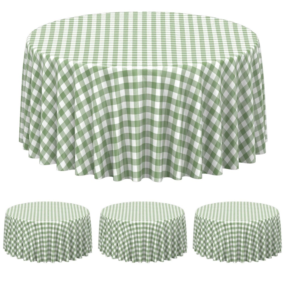 3 Pcs Sage Green Gingham Tablecloth Decorations, Disposable Round Green