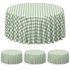 3 Pcs Sage Green Gingham Tablecloth Decorations, Disposable Round Green