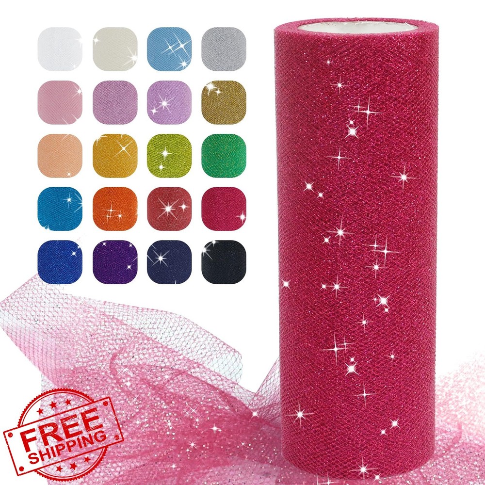 JeogYong Rose Red Glitter Tulle Roll 6″x25yd for Crafts and Decor