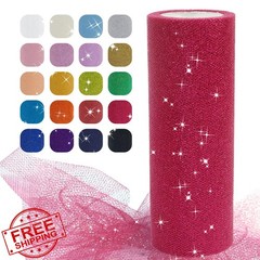 JeogYong Rose Red Glitter Tulle Roll 6″x25yd for Crafts and Decor