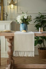 ZeeMart Cream Table Runners 60 Inches Long, Burlap Linen Style Rustic Farmhou…