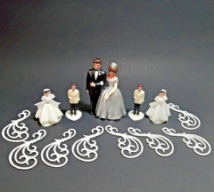 Vintage Wilton Cake Topper Bride and groom 1950s 3.5” Plastic Lot of 14