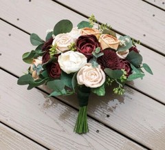 Burgundy Peach Bridal Bouquet Sola Wood Artificial Wedding Flowers Eucalyptus