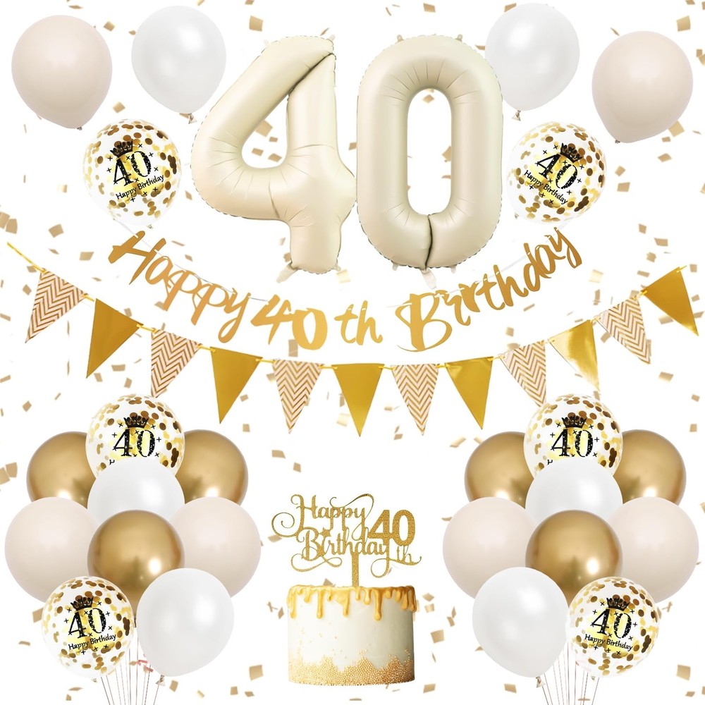 40th Birthday Decorations Sand White Gold,40th Birthday Balloons Beige Gold,H…