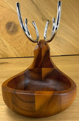 Nambe Holiday Reindeer Dish Bowl MT0887 Acacia Wood Alloy Antlers