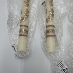 Will & Baumer Wedding Unity Candle Set Flowers Rings Gold Leaf 3 Pc