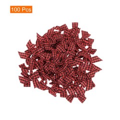 100Pcs Mini Gingham Ribbon Bow 1.5″ Checkered Fabric Satin Black and Red