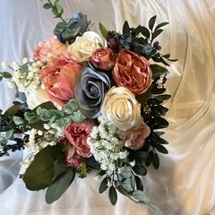 Artificial Wedding Flower Bouquet Bunch – Blue Pink White Roses Eucalyptus