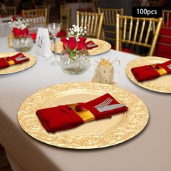 100PCS Gold Charger Plates 13 in Round Plastic Gold Chargers for Dinner Plates