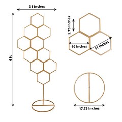 Gold 6″ Metal Floral DISPLAY FRAME Honeycomb Backdrop Stand Wedding Arch Party