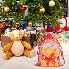 100pcs Snowflake Organza Bags Christmas 4×6 inch 1 Count (Pack of 100) Red