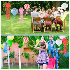 2Pcs 14x12in Rainbow Wavy Stripes Hot Air Balloon Paper Lantern, Light Blue
