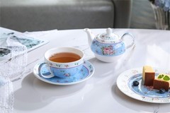 London Boutique Cake Plate Set 4 Porcelain Fine China Wide Rimmed Shabby Chic