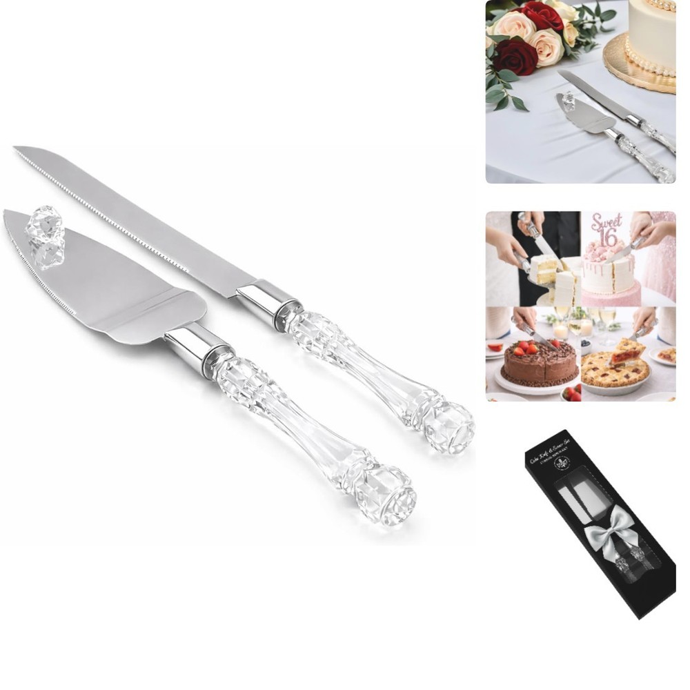 Elegant Cake Knife and Server Set Stainless Steel with Crystal Handle – Perfe…