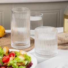 Ribbed Drinking Glasses 8pcs, 12oz and 10oz Glassware, Tumbler 8PCS- Clear