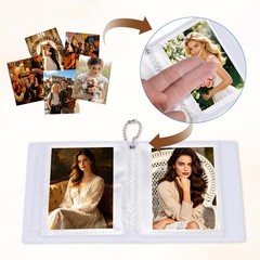 Mini Photocard Binder, 3″ Heart Hollow Photo Album with Keychain, Blue