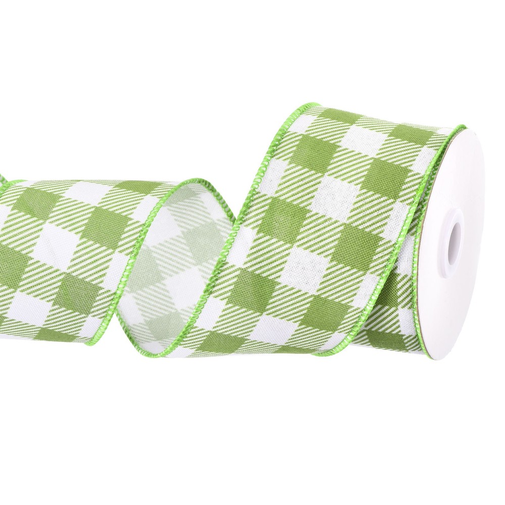 Plaid Check Ribbon, 2.5 Inch x 10 Yards Gingham Ribbon, Green