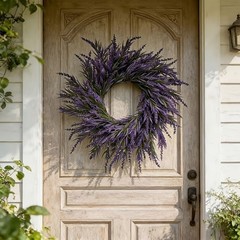 Outdoor Indoor Lavender Wreath Plastic Hanging Floral Decoration for Door 60cm