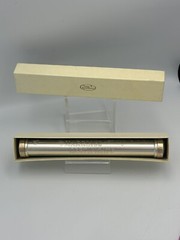 Vintage Silver Pewter Engraved Marriage Certificate Scroll Holder Tube In Box