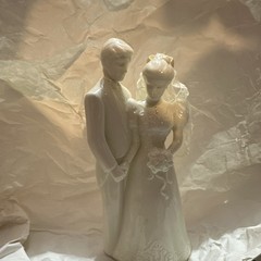White Porcelain Bride & Groom Wedding Cake Topper Figurine Romantic Couple