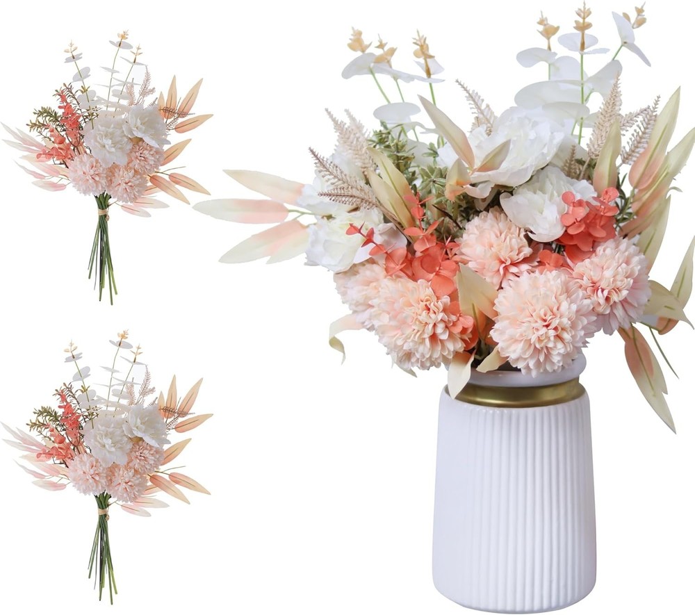 cn-Knight 2pcs Boho Style Artificial Flower Bouquets, 17″, Champagne Color