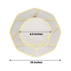 10 WHITE GOLD 10″ Octagon DISPOSABLE DINNER PLATES Geometric Party Tableware