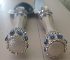 Beaded Stainless Steel Cake Serving Set 2 Piece Blue and White Tableware
