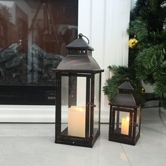 NEEDOMO Lanterns Decorative Outdoor&Indoor, Set of 17″ & 11″ / Glass, Bronze