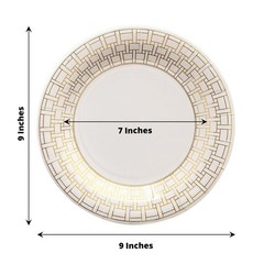 25 WHITE 9″ Paper PLATES GOLD Basketweave Design Rim Party Events Home Tableware