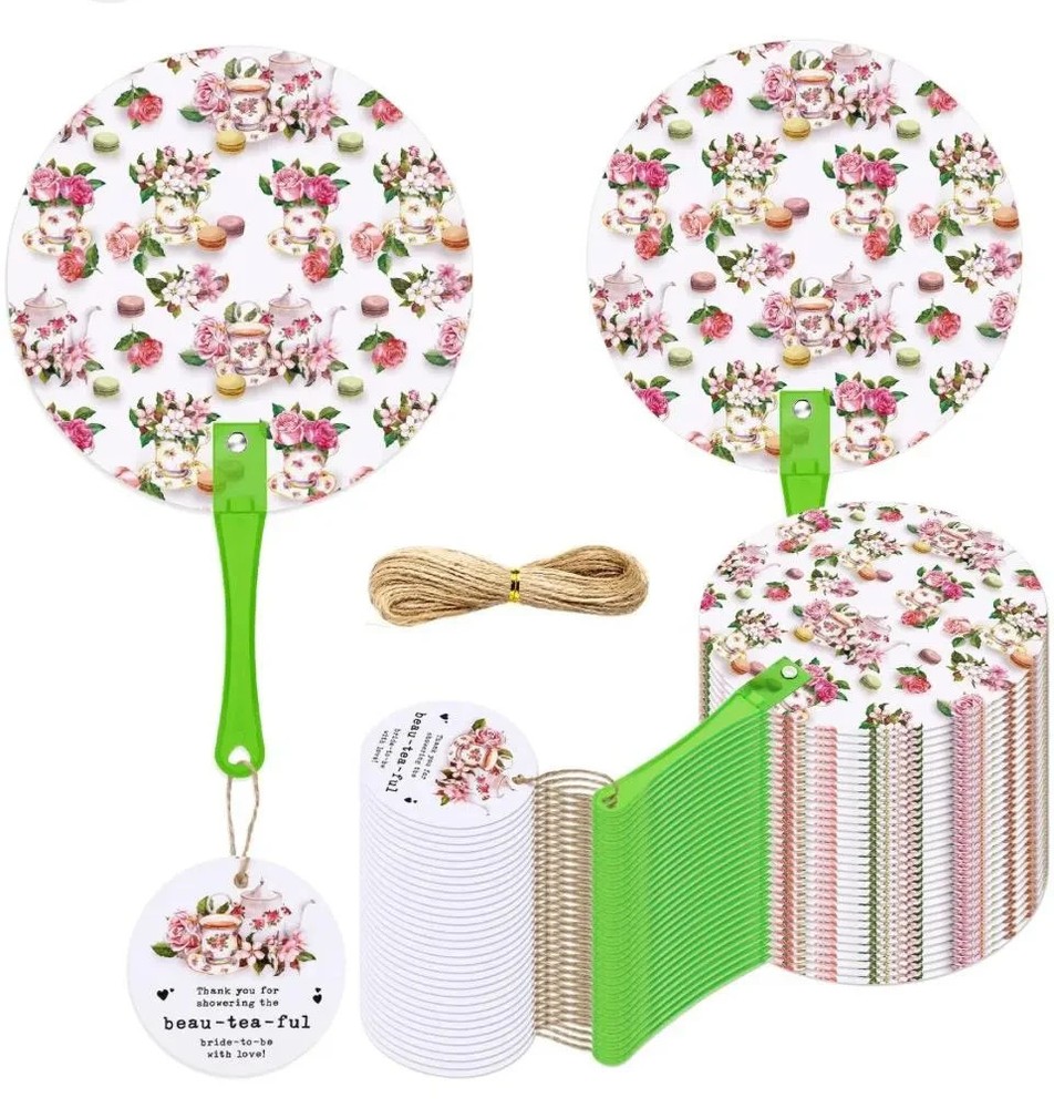Thirty-Piece Bridal Shower Thank You Pack – Floral Round Fans, Cups, Tags & Acce