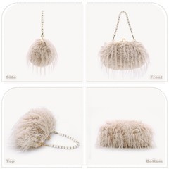 Clutch Purse for Women Fluffy Feather Evening bags Pearl Handbag Vintage Shou…