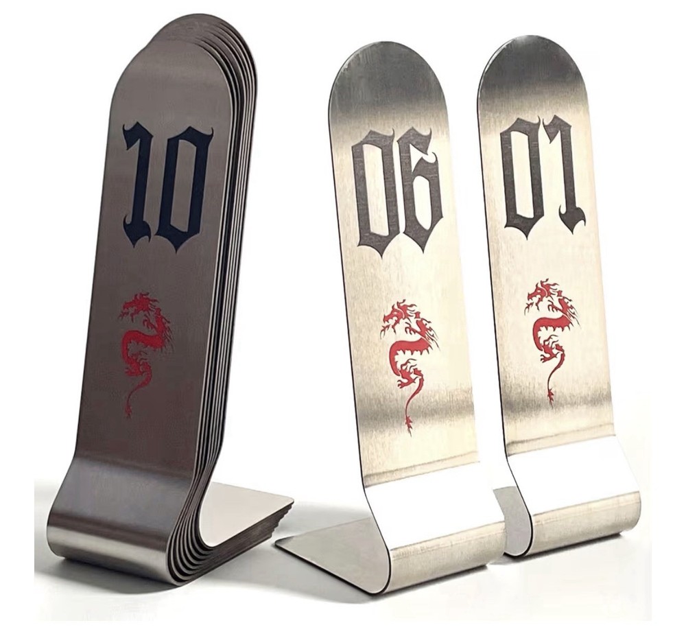 10pcs 6/8 Inch Stainless Steel Place Cards Double Sided Table Numbers (8″ 1-10)