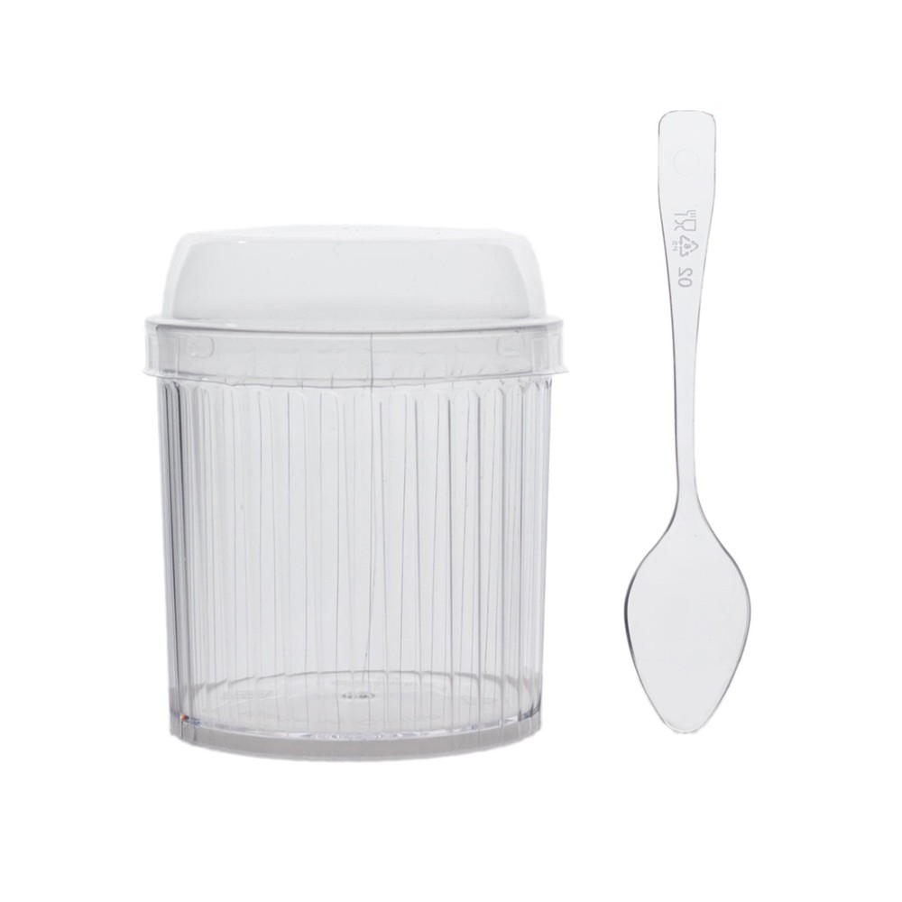 24 Clear Ribbed Plastic Fruit Dessert Cups 5 oz with Lids and Spoons Wedding