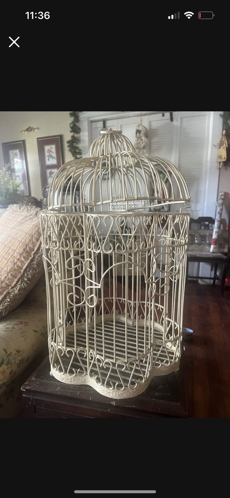 Vintage Decorative Birdcage Shabby Chic Metal Wedding Centerpiece Planter Ivory