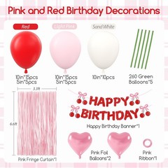 Cherry Birthday Party Decorations with Red Light Pink Sand White Balloons Gre…