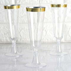 5 oz Clear with Gold Rim Plastic Champagne Disposable Glasses Party TABLEWARE