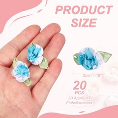 20Pcs Ribbon Flowers 1.2″ Fabric Flowers Satin Ribbon White/Blue