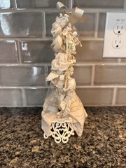 Vintage Bride & Groom Wedding Cake Topper MCM Flowers Arch 10” Tall 3 1/2” Base