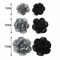 6 pack 7″ 9″ 11″ Black and Charcoal Grey Tissue Paper Peony Flowers Backdrop