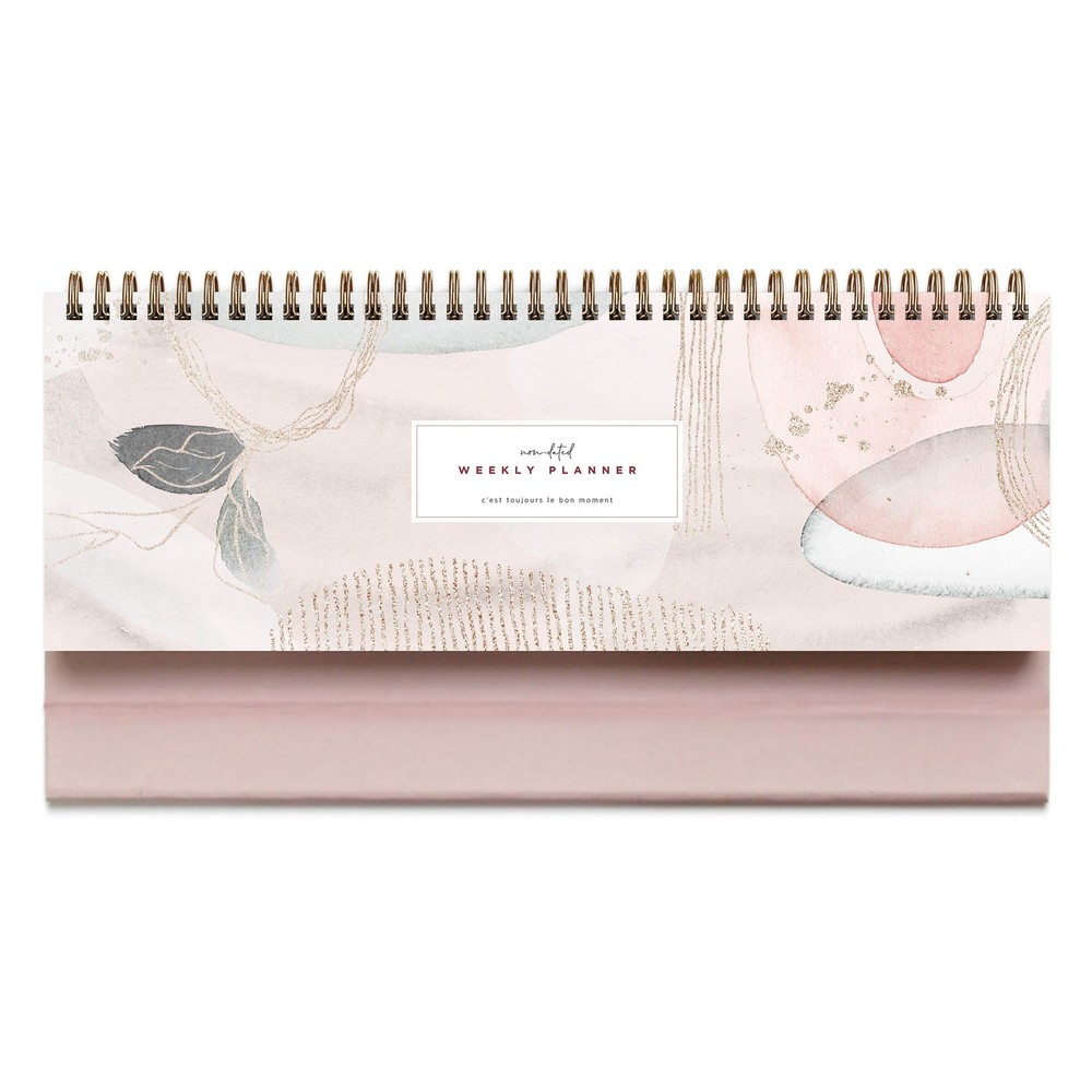 Pink Abstract Non-Dated Spiral Weekly Desk Calendar Planner, 60 Week Inspirat…
