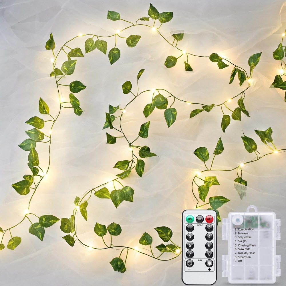 33Ft Vines with Lights Battery Operated Pothos Leaf Pothos-Battery 100 LED