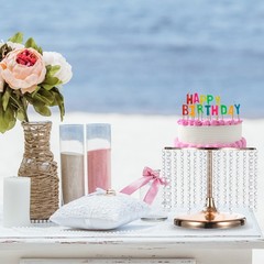 Metal Cake Stand with Crystal Pendants for Wedding Birthday Gold 12 x 15Inch