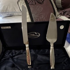 Things Remembered Wedding Cake Knife & Server Set Silver Swarovski Beaded Handle