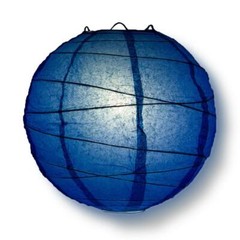 8/12/16″ Dark Blue Round Paper Lanterns, Irregular Ribbing (3-Pack Cluster)