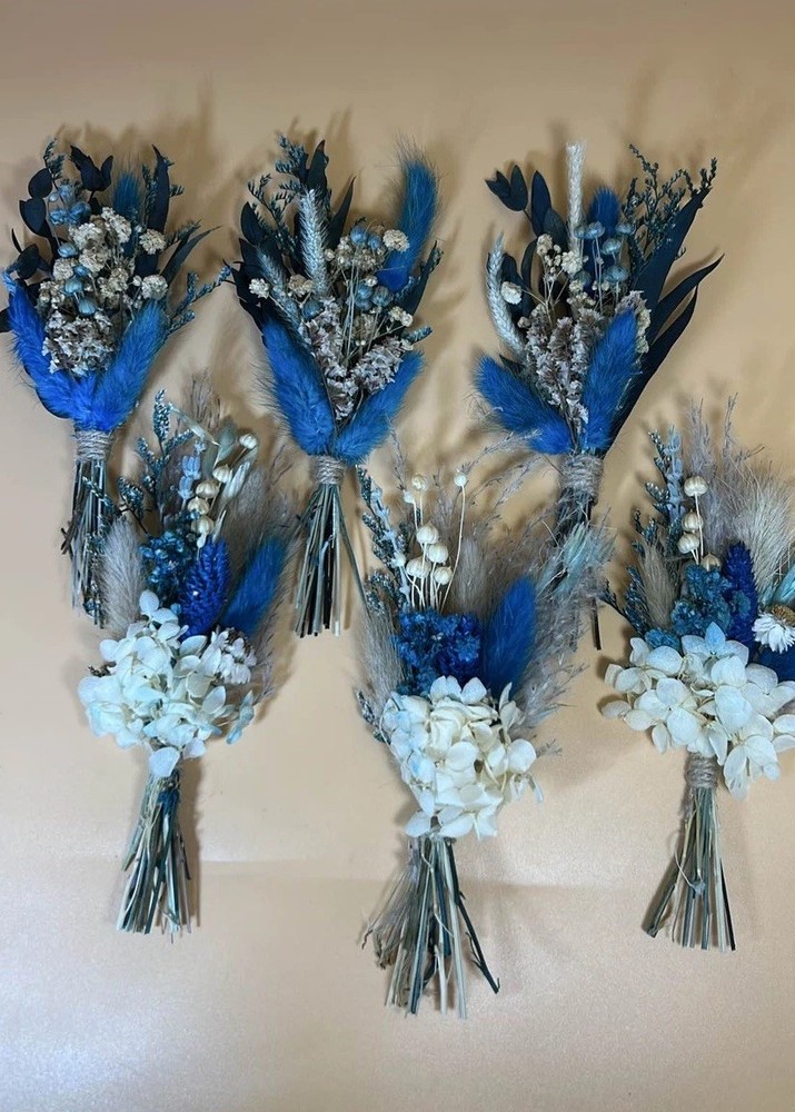 Blue Boho Dried Flower Arrangement Wedding Party Decor Gift White Hydrangea