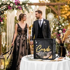 Black Gold Wedding Card Box Reception PVC Gift Holder Envelope Slot Decor