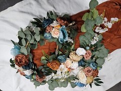 WEDDING ARCH FLOWERS DRAPE KIT 4 SWAGS~ORANGE RUST TEAL~FLORAL GARLAND 5 DRAPES