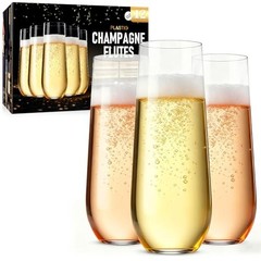 12 Pack Stemless Plastic Champagne Flutes, 9 oz Disposable 12-Pack Clear